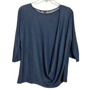 Lee Riders Shape Illusions Blue Denim Look Knit Top Women's M 3/4 Sleeve‎ Drape